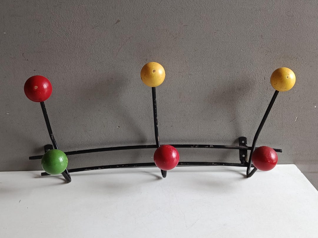 Hat Rack Old French Coat Hanger Hat Rack Vintage With 3 Double Color Wood Ball Hooks ...