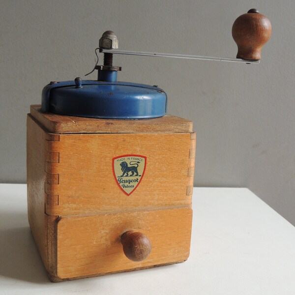 Original French Peugeot blue color cap coffee grinder vintage / all original good condition