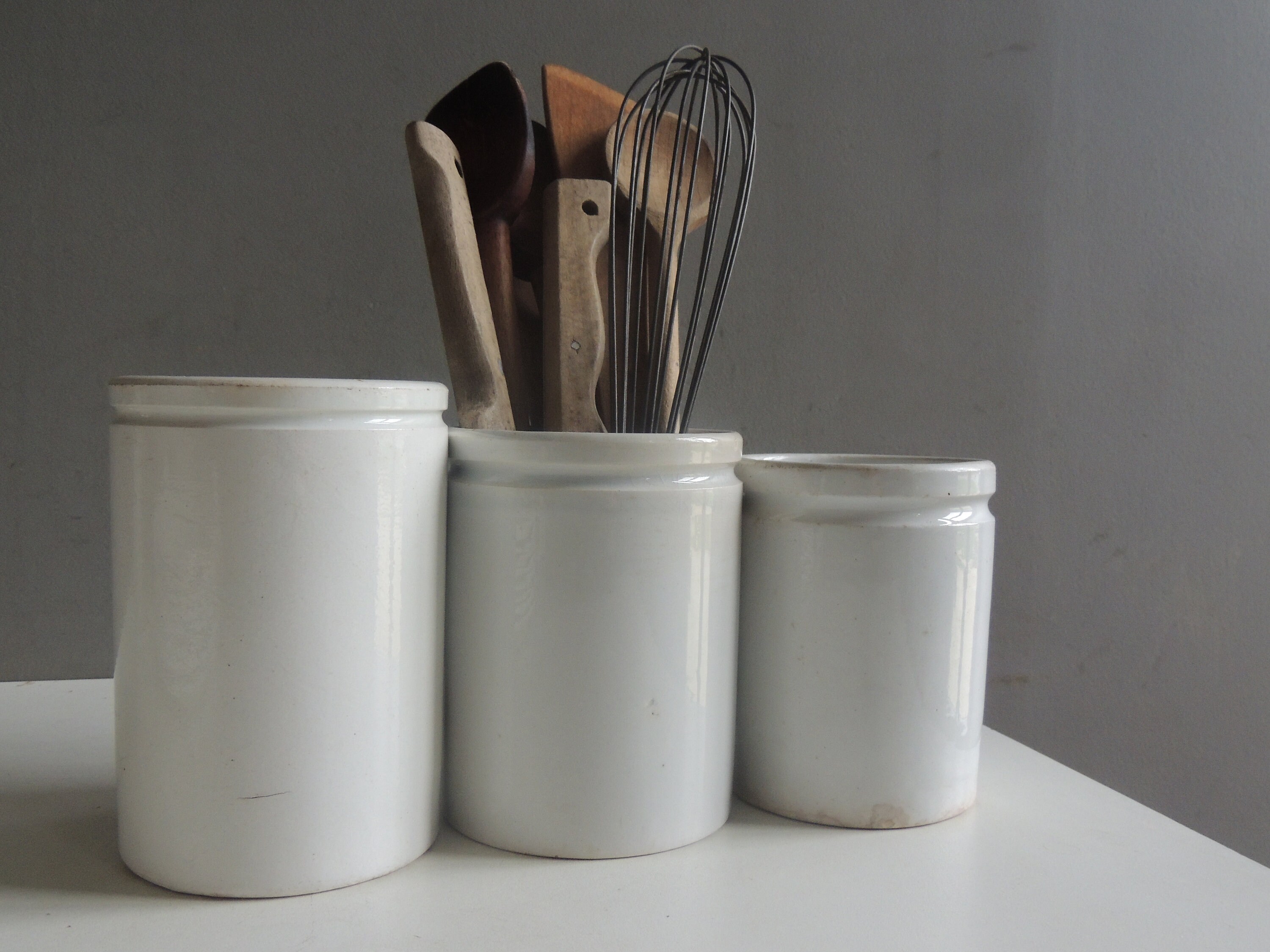 Ancien Pot à Confitures en Céramique Blanche de Choisy Le Roi Xixéme/Pot Cuisine Vintage Shabby Chic