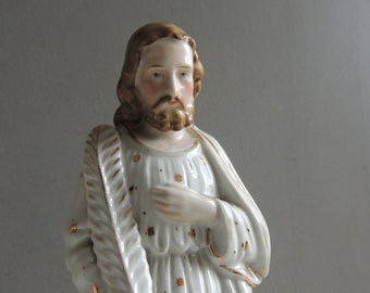 French antique large Saint Joseph with a pen  Paris porcelain 1800s figurine / religious statue / Jesus