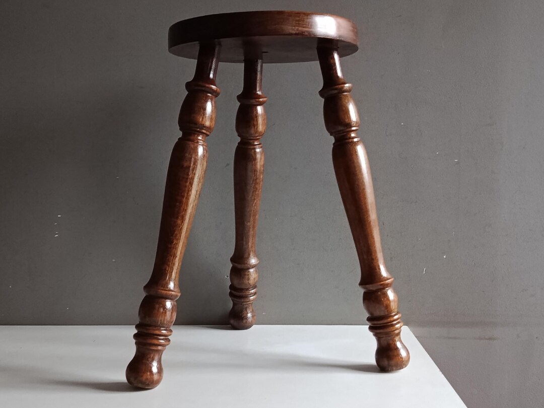 French Vintage Bobbin Turned Wood Stool Mid Century / Rustic Farmhouse ...