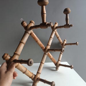 Antique French Wood Coat Hanger Expandable Accordion With Hat Rack