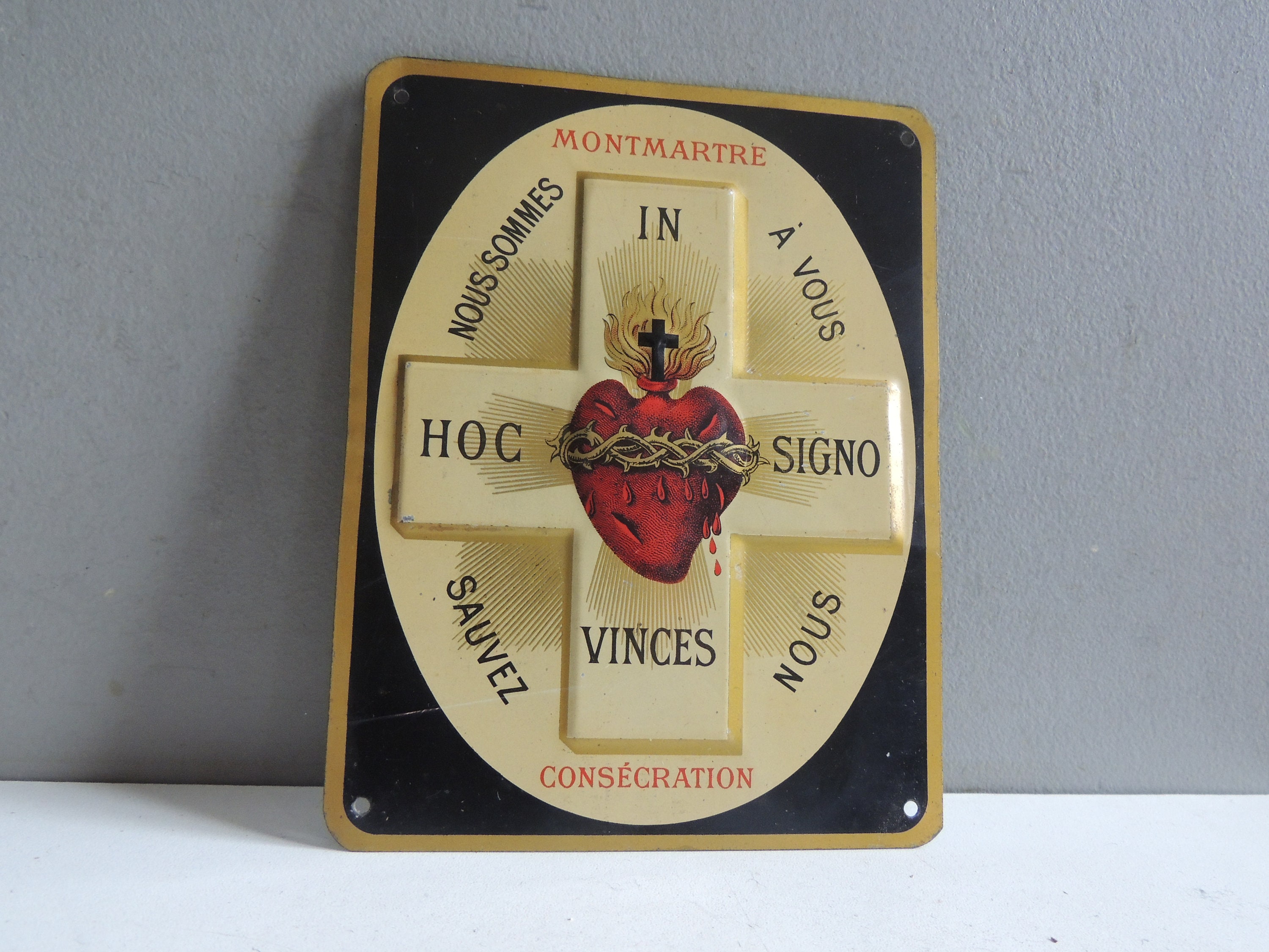 Plaque en Tôle Lithographiée Du Sacré Cœur Montmartre, Plaque Sainte de Porte, Protection Maison/Ex-