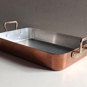 Teglia da gratin antica in rame con manici in ottone / casseruola da forno / teglia da arrosto / cucina vintage