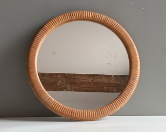 French vintage rattan wicker braided round mirror design sixties