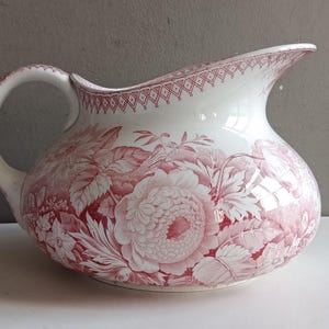 Antique French ironstone water pitcher with pink flowers decor Jardiniere Sarreguemines 1800s / broc bowl decor shabby chic