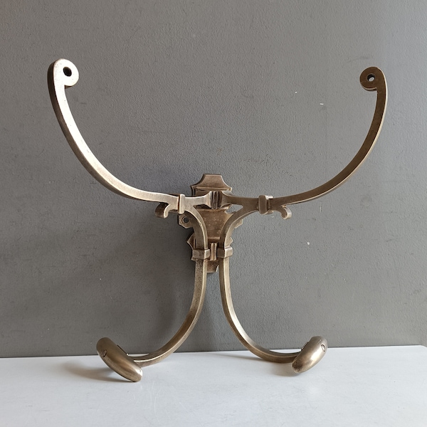 French antique large bronze double coat and hat rack with 2 hook / restaurant pub shabby chic decor