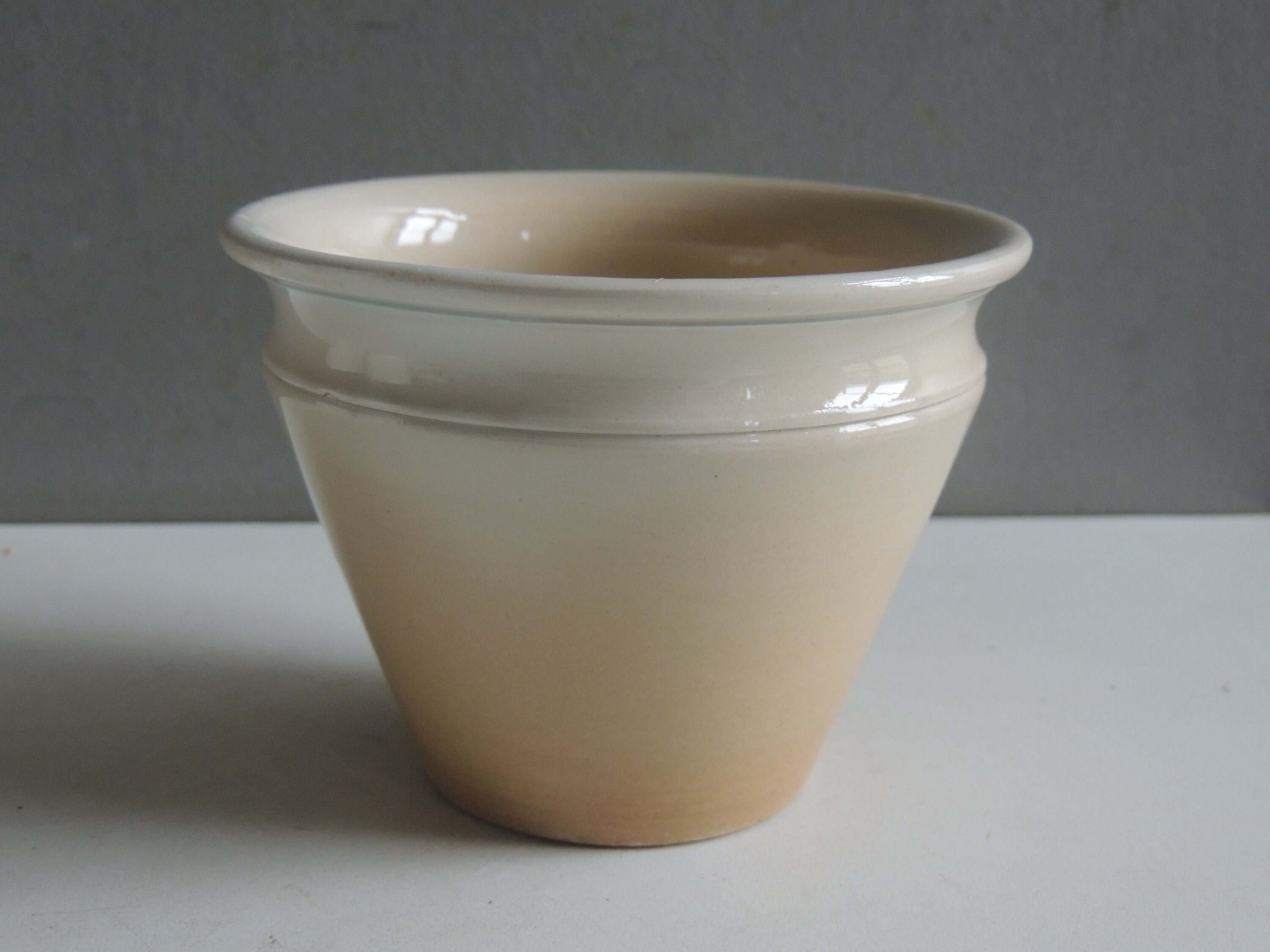 Ancien Pot à Confiture Conique en Céramique Faïence Blanche de Creil & Montereau/Cuisine Déco Shabby