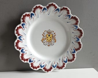 Antique French ironstone plate Creil & Montereau 1800s with coat of arms / earthenware