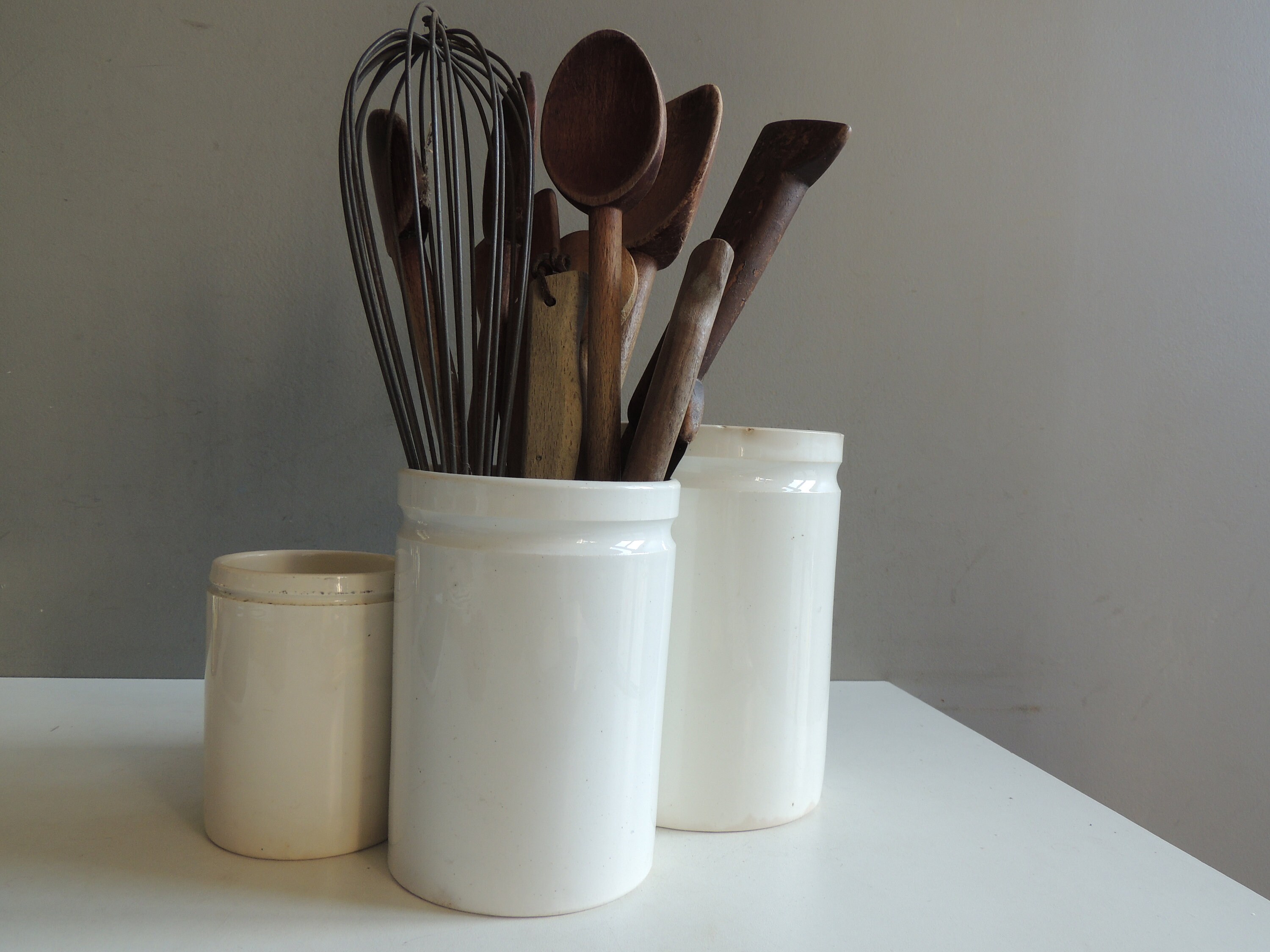 Ancien Gros Pot à Confitures en Céramique Blanche de Saint Amand & Hamage Xixéme/Pot Cuisine Vintage