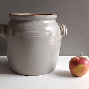 French antique large confit ears pot grey glazed sandstone /grease stoneware ironstone kitchen farmhouse vintage/preserve utensil jar