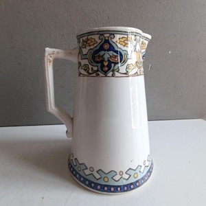 French antique pot jug ironstone Sarreguemines Digoin 1800s / milk cream jar vintage shabby chic kitchen earthenware creamware