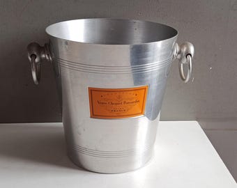 French vintage Champagne metal aluminum  bucket cooler Veuve Cliquot Ponsardin black color / ice bucket made in France