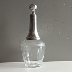 Antique Baccarat cut crystal and silver decanter carafe 19th / French crystalware / wine liqueur bottle / shabby chic table