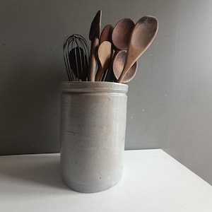 French antique big confit pot grey glazed sandstone / grease stoneware ironstone kitchen farmhouse vintage /preserve utensil storage jar