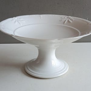 French antique cake stand compote fruits dish Limoges Paris white porcelain with embossed decor 19th / ironstone bowl plate shabby chic