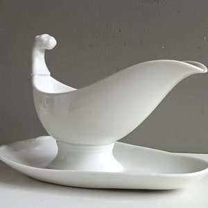 French antique large Sauceboat white thick porcelain sauciere Paris 19th / ironstone sauce bowl shabby chic decor