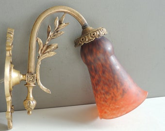 French antique wall lamp sconce gilt bronze with glass paste tulip lampshade signed Delatte Nancy 1900