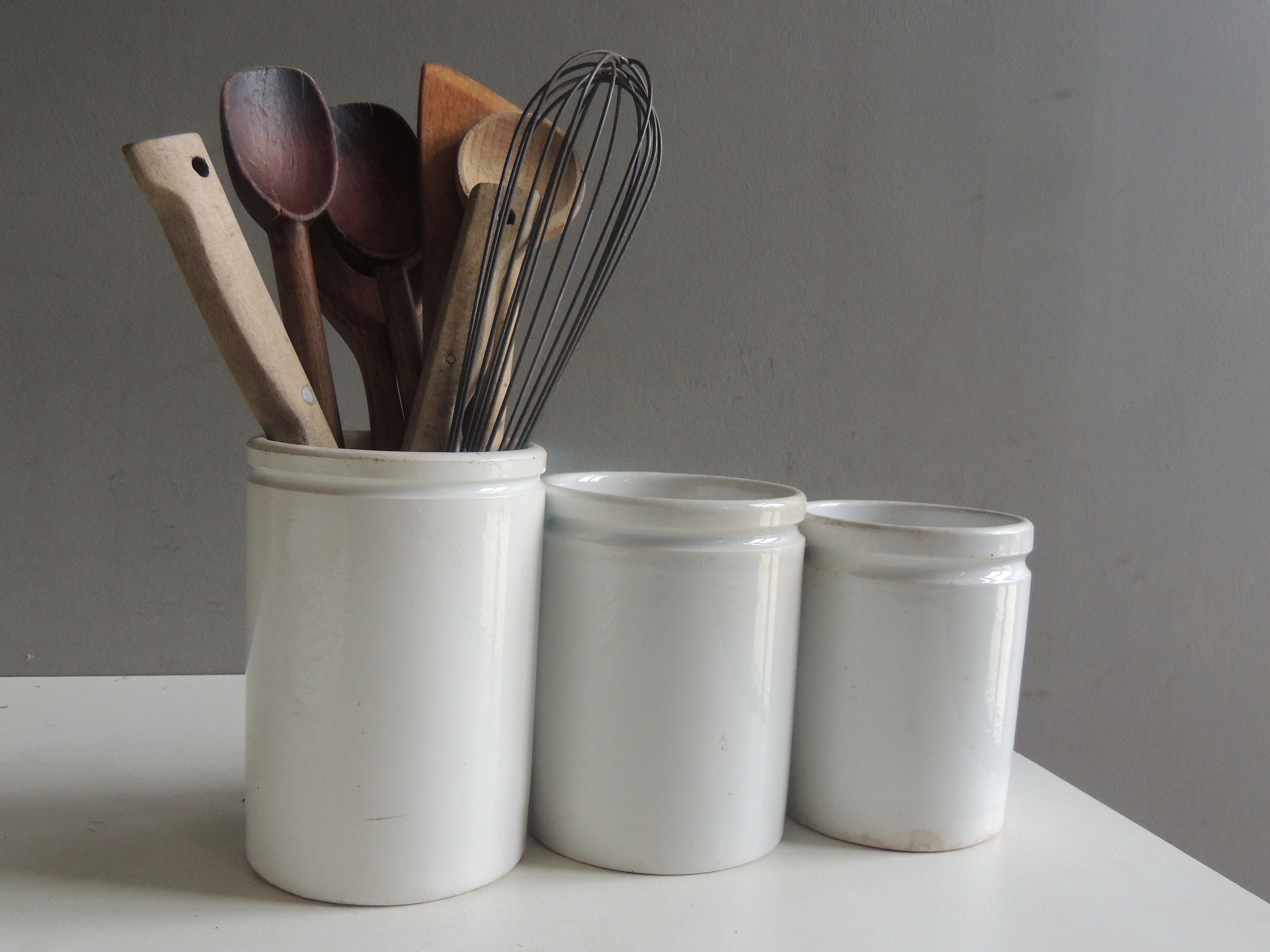 Ancien Pot à Confitures en Céramique Blanche de Lunéville Xixéme/Pot Cuisine Vintage Shabby Chic