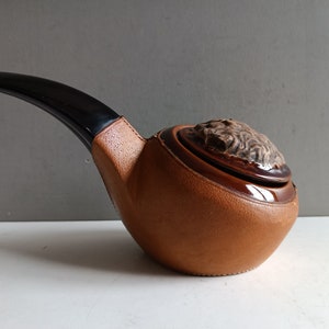 Espositore per pipa da tabacco / sigaretta in ceramica rivestita in pelle Longchamp, stile vintage