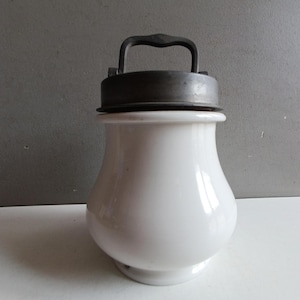 French antique soup broth pot jar thick white porcelain ironstone pewter Paris Louis Philippe 19th / vintage kitchen shabby chic decor