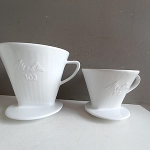 French vintage Melitta 102 103 drip coffee filter hloder in white ceramic porcelain
