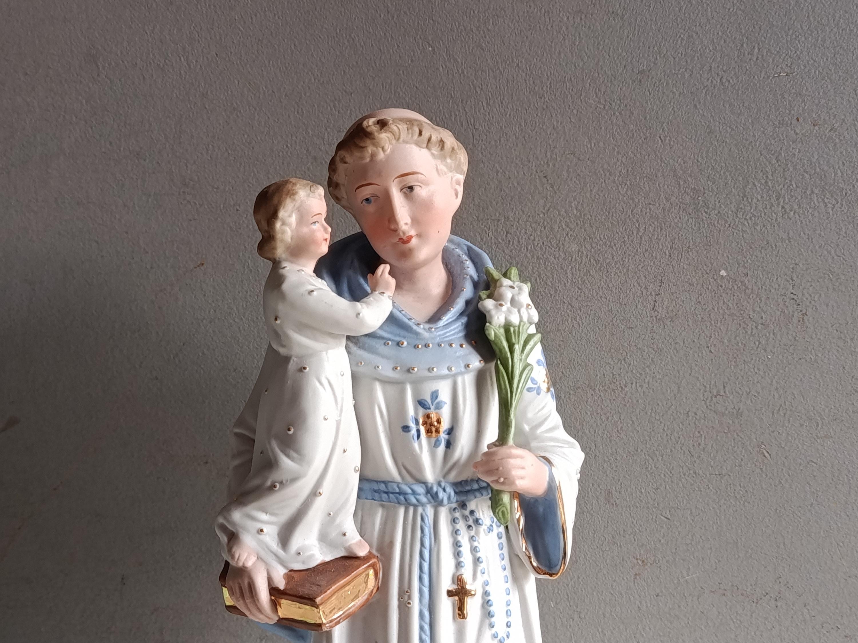 聖アントニオ 幼子イエス 陶器製 置物 19世紀のアンティークの大きな聖アントニオ・ディ・パドヴァと幼子