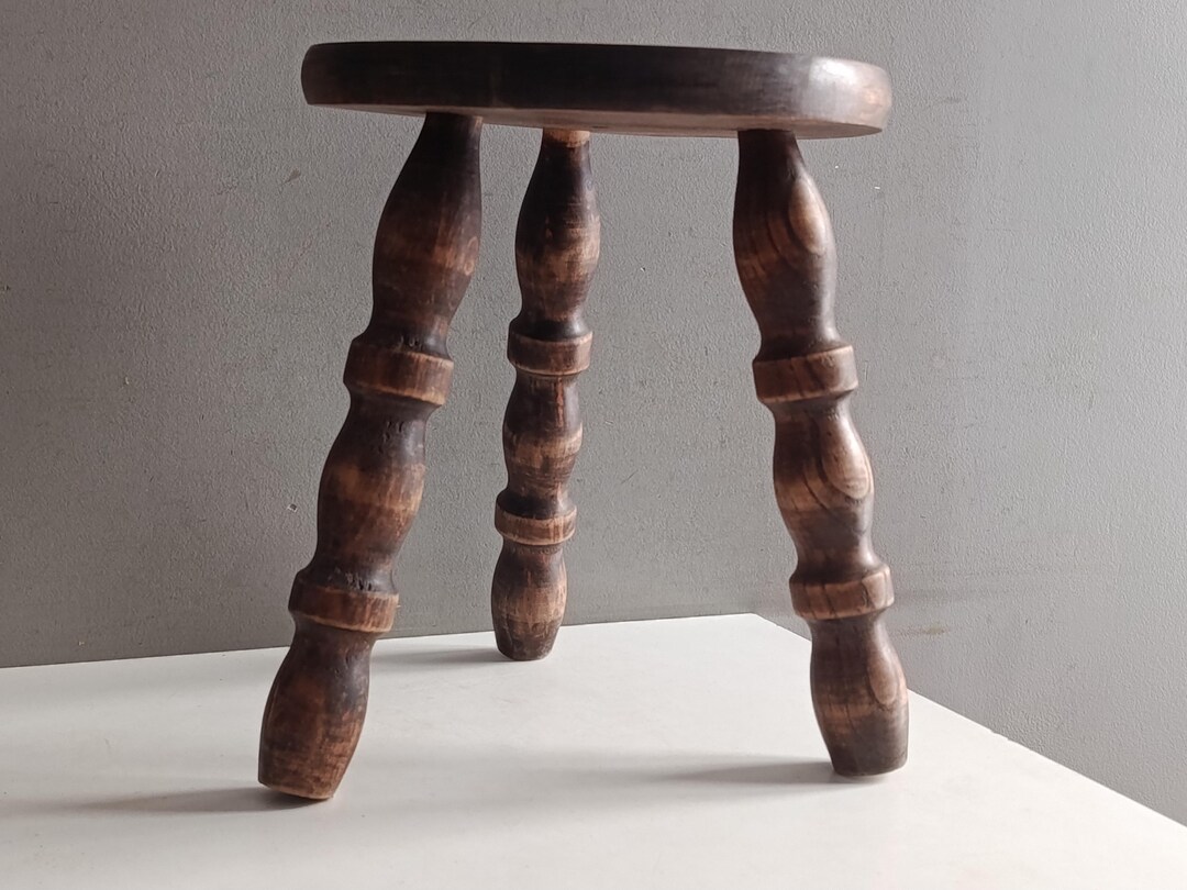 French Vintage Bobbin Turned Wood Stool Mid Century / Rustic Farmhouse ...