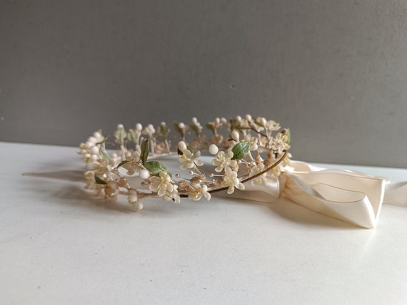 French antique communicant crown wedding bridal c… - image 5