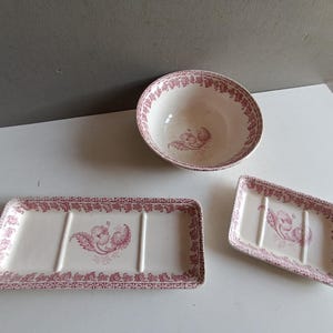 Saboneteira de barro Longwy com decoração floral rosa / decoração vintage para cozinha e banheiro / Art Nouveau