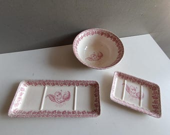 Antique french ironstone soap dish with blue flowers decor Jardiniere Hamage / Victorian bathroom kitchen vintage shabby chic/ Sarreguemines