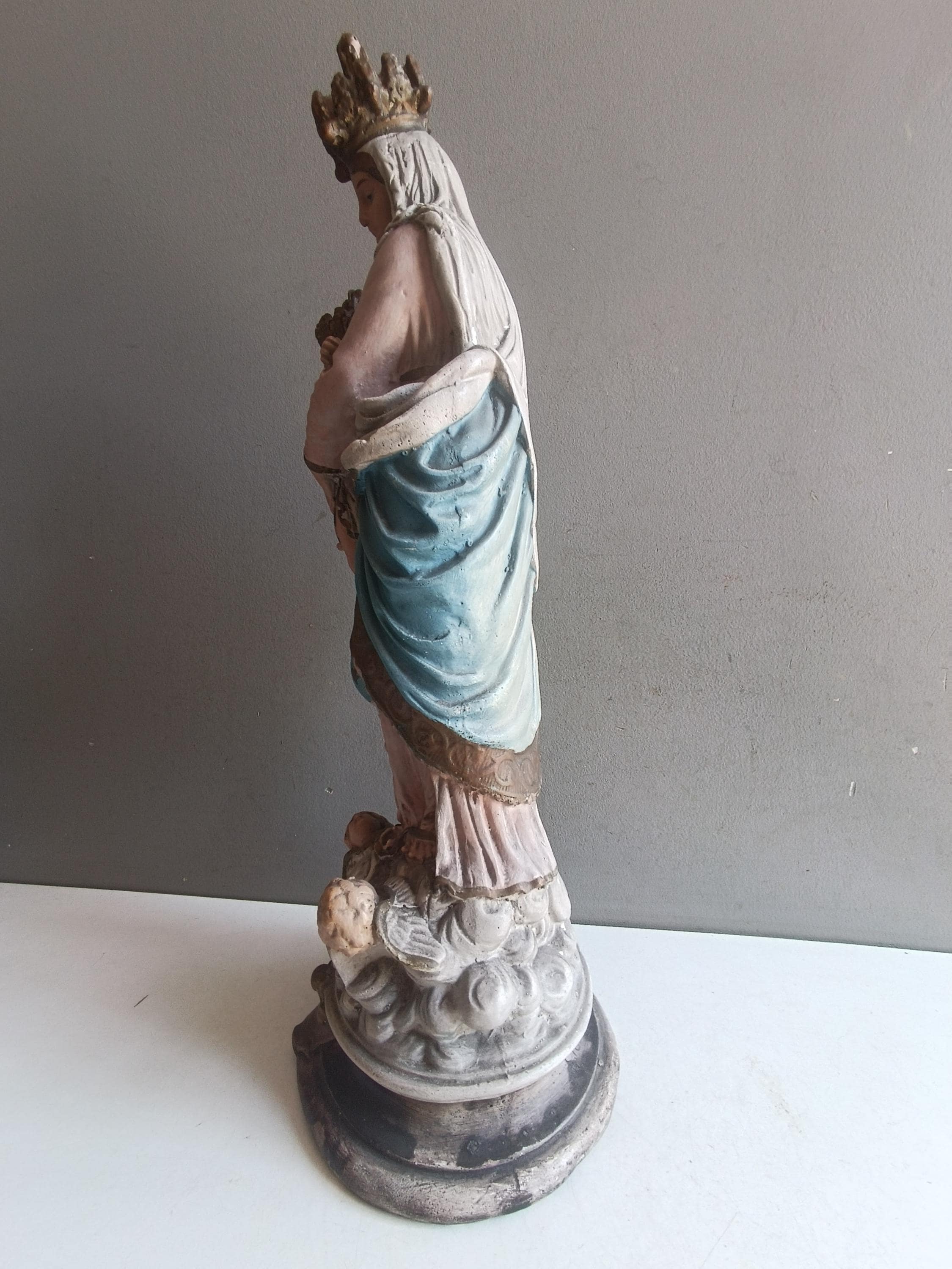 聖母マリアと幼子イエスの大きな多色石膏像、19世紀、勝利の聖母/置物