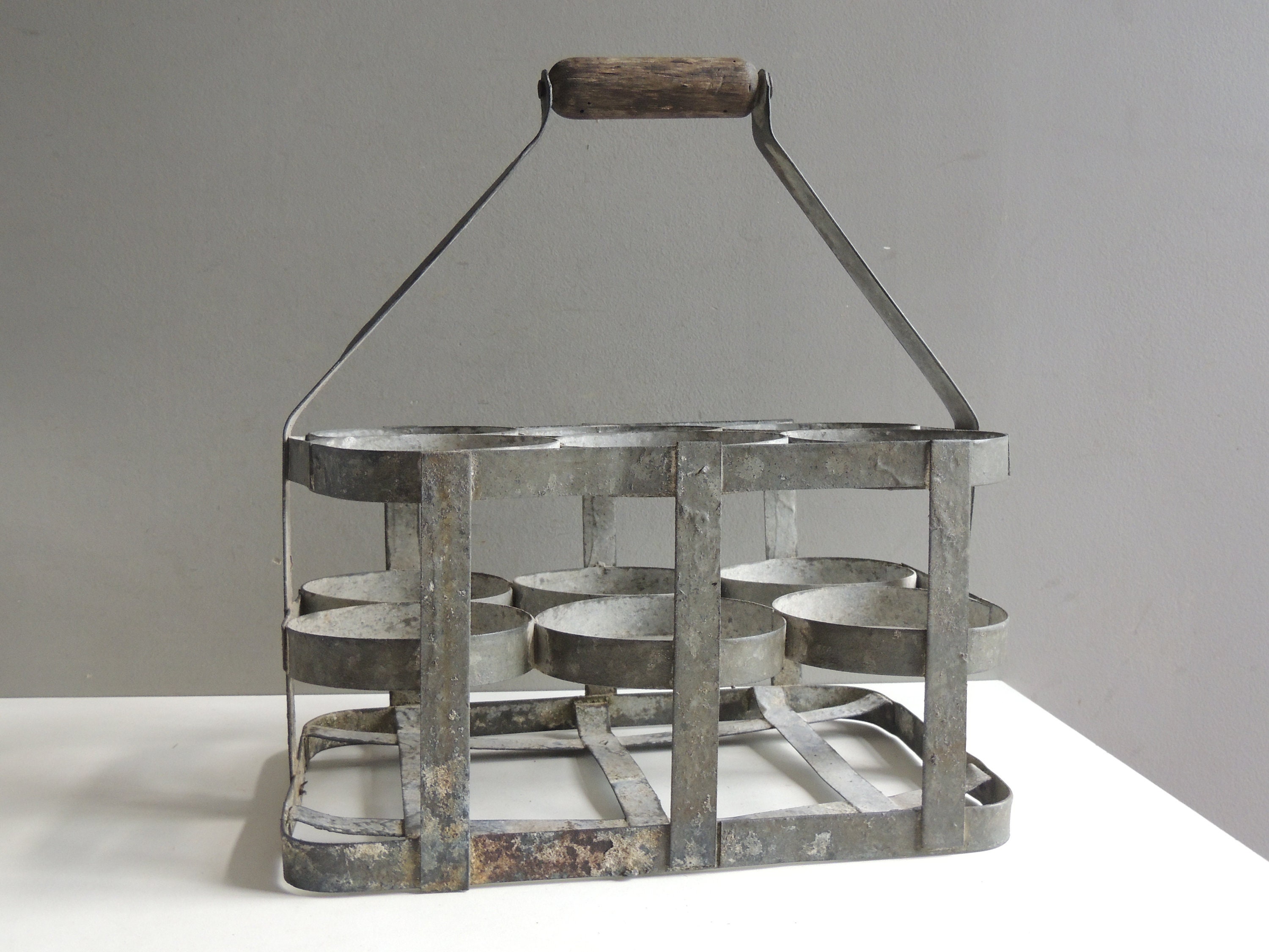 Antique French Wine Bottle Rack Carrier Basket Galvanized Etsy