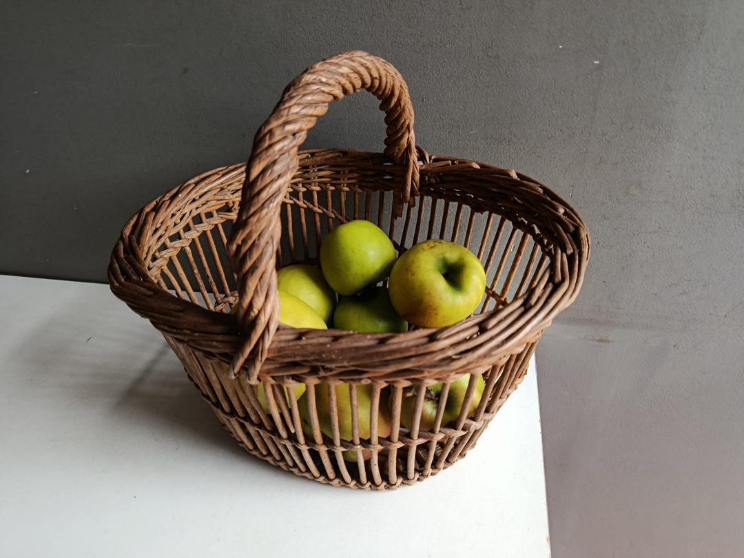 French Antique Little Wicker Rattan Harvest Basket / Vintage Basketry ...