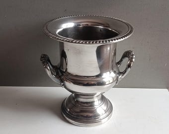 Cubitera grande de metal plateado estilo Medici para champán / Cubitera vintage