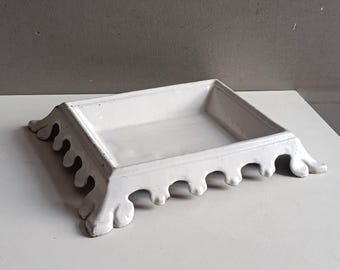 Antique french large white enamel cast iron spittoon Godin / bathroom kitchen decor Vintage shabby chic