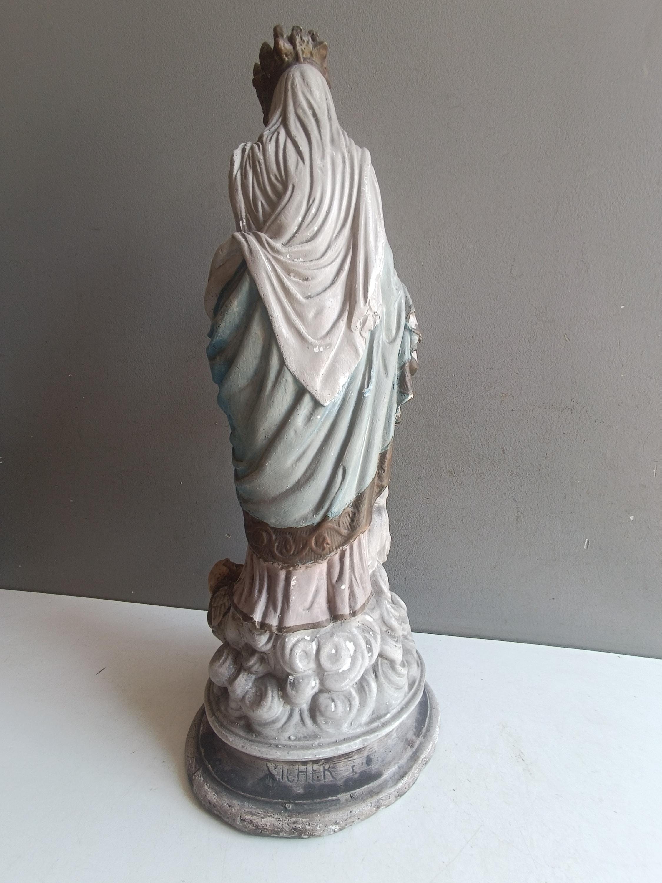 聖母マリアと幼子イエスの大きな多色石膏像、19世紀、勝利の聖母/置物