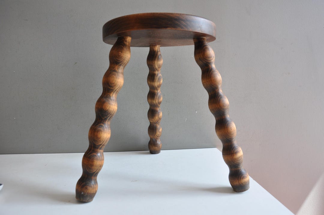 French Vintage Bobbin Wood Stool Mid Century / Rustic Farmhouse ...