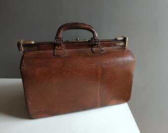Grand sac sacoche en cuir de médecin de belle qualité / France 1900 / sac à main vintage / valise bagage vintage