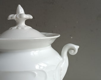 Superbe grand pot sucrier en céramique porcelaine blanche de Paris XIXème Louis Philippe / Table shabby chic