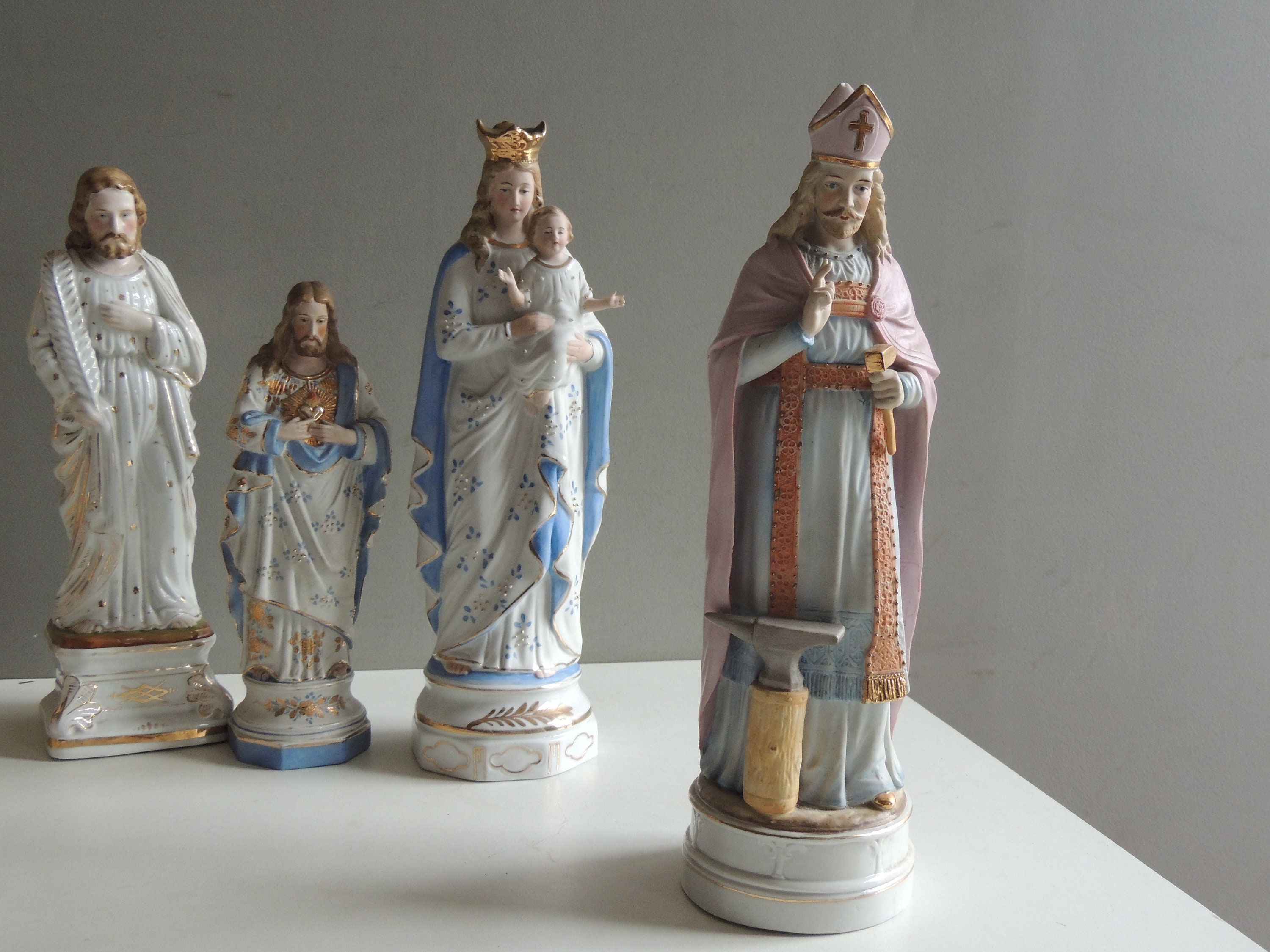 Rare Grand Saint Eloi en Porcelaine de Biscuit Xixème/Antique Statue Religieuse 1900