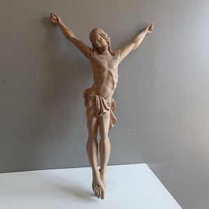 French antique rare large hand carved wood crucifix Christ 19th / corpus christi
