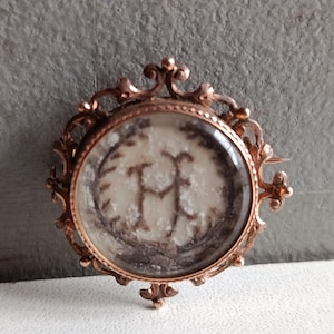 Antique mourning grief brooc solid gold 18K and hair 1800s / vintage religious jewelry  Victorian