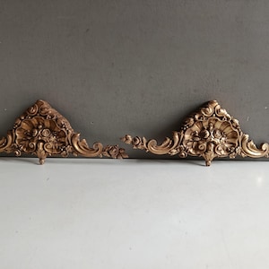 Antique French large gilded bronze embellishments ornaments trim mirror furniture 1800s / ormolu pediment Louis XVI architectural decor