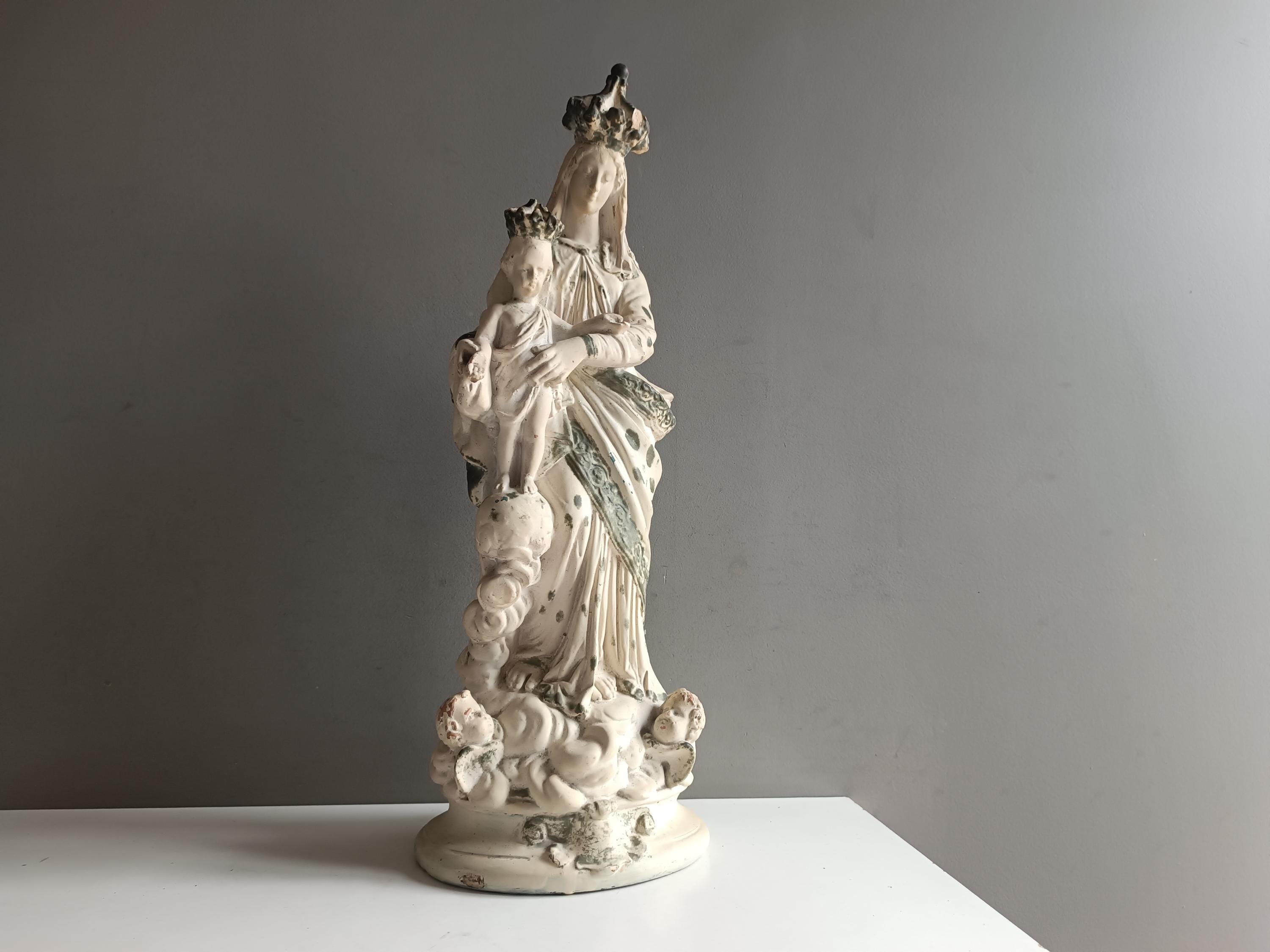 French Antique Large Statue Holy Virgin Mary With Jesus Child ...