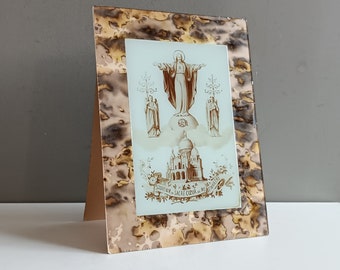 French religious Oratory plaque image glass Souvenir Sacred Heart of Montmartre Jesus Christ / icon pious religious image ex-voto reliquary