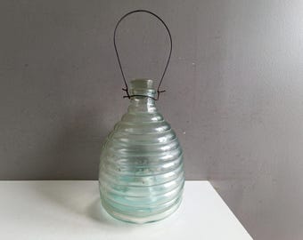 Ancien Gobe-mouche En Verre Moulé Jaune – Piège à Guêpes – Art Populaire