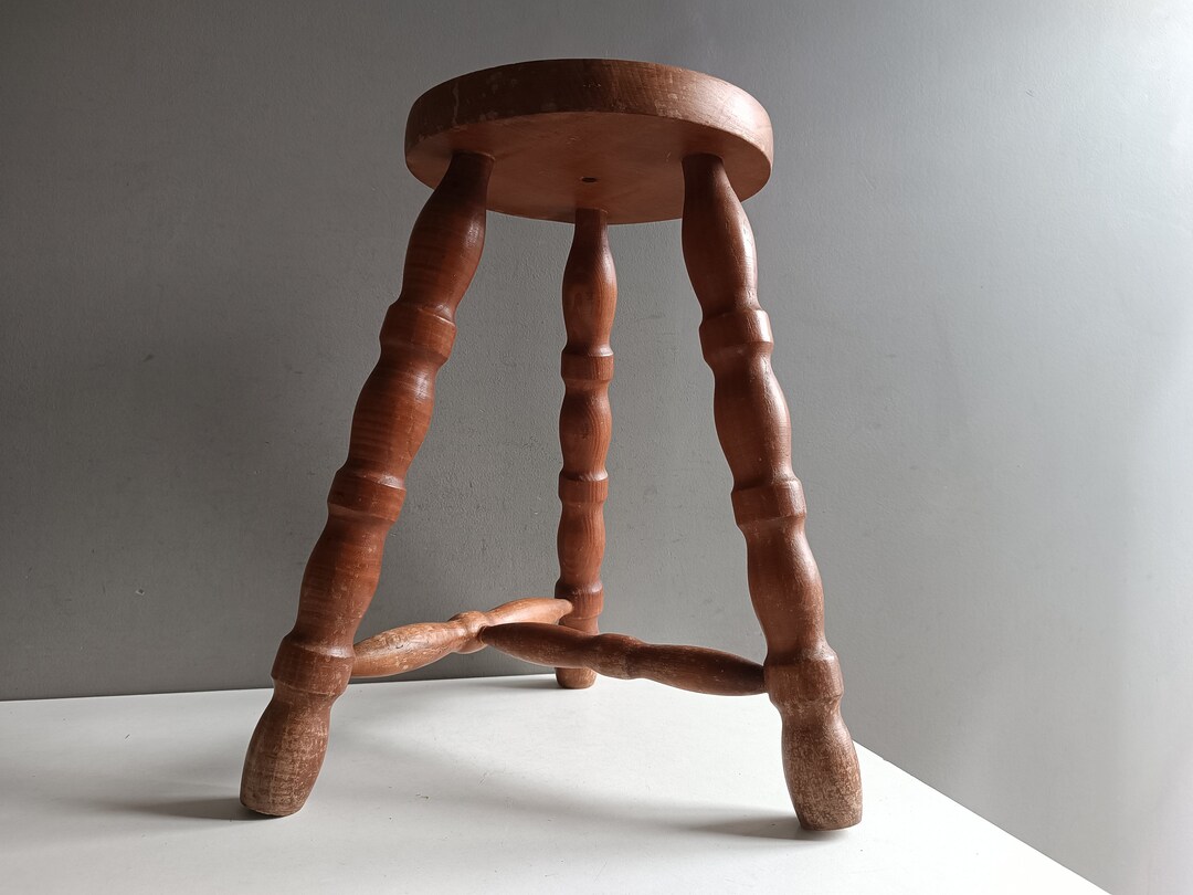 French Vintage Turned Wood Stool Mid Century / Bobbin Rustic Farmhouse ...