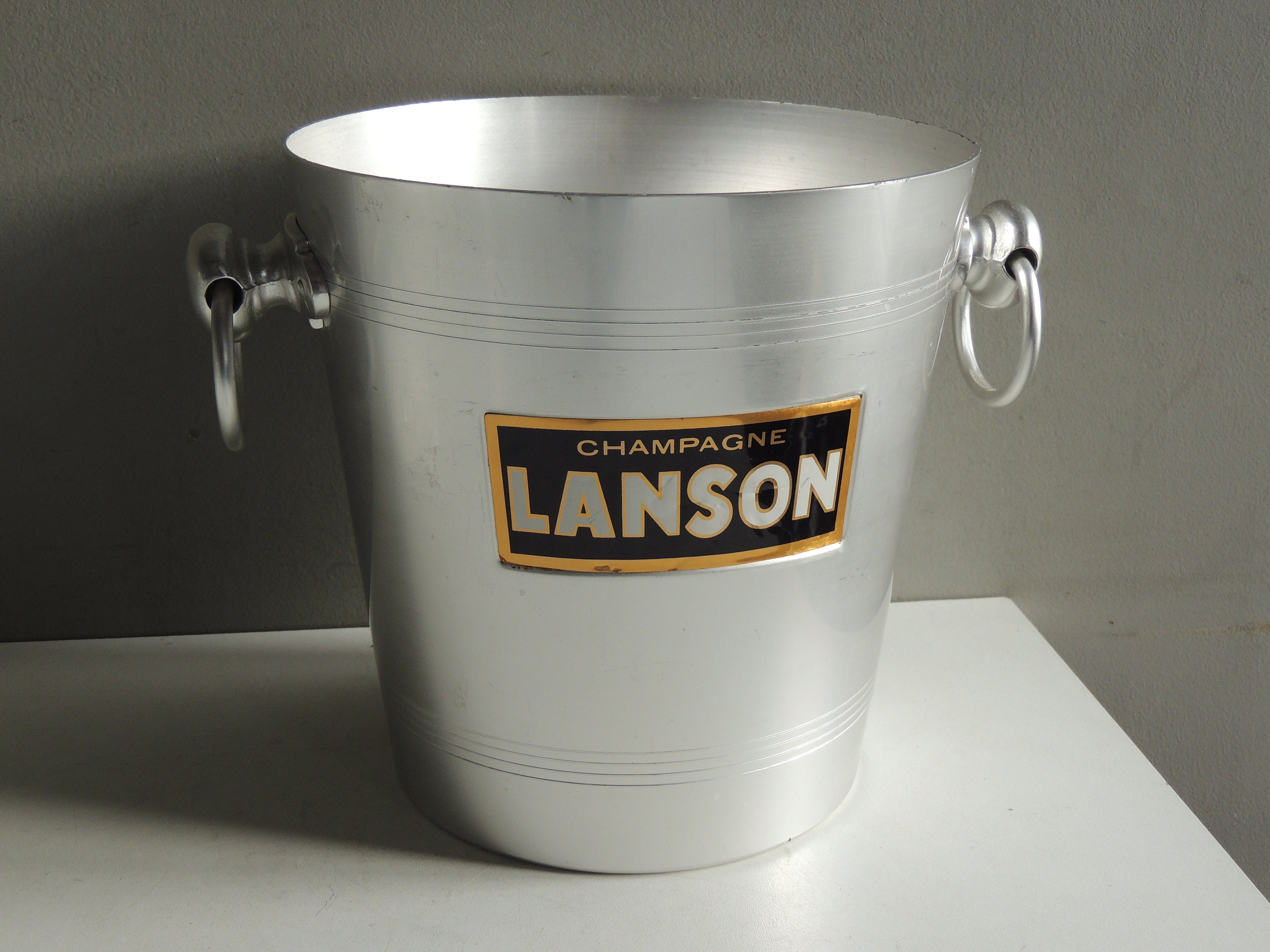 Seau à Champagne Lanson Vintage en Aluminium/Seau Glace Reims Mint Condition