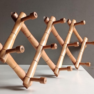French Vintage Wood Coat Hanger Expandable Accordion / Hat Rack